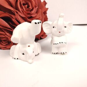 Vintage Porcelain Elephant Figurines Pair Of White Tumbling Elephants 2 Inches
